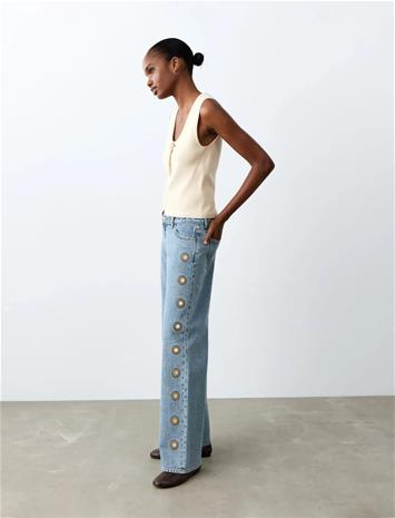 Mango Embroidered Straight-Leg Jeans - Blue - 42