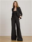 Lauren Ralph Lauren Chalk-Stripe Linen Canvas Wide-Leg Pant - Black - 44
