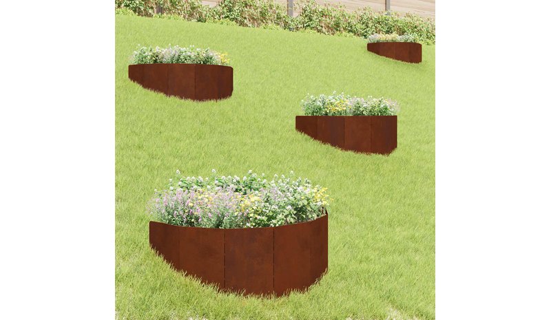 vidaXL Nurmireunus 4 pcs 100 x 45 cm Teräs Ruosteinen