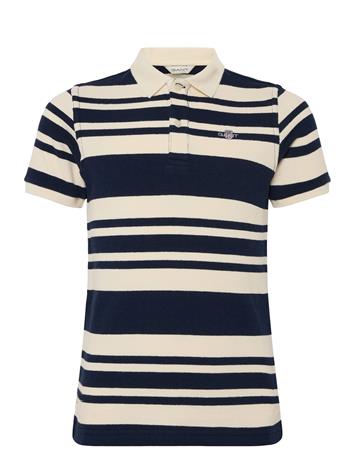 Gant Kids Shield Stripe Texture Ss Polo Shirt - Navy - 176