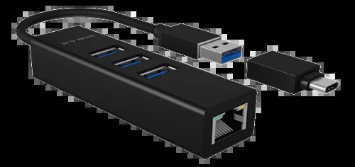 ICY BOX USB 3.0 HUB & Gigabit LAN Adapter, Type-A / Type-C