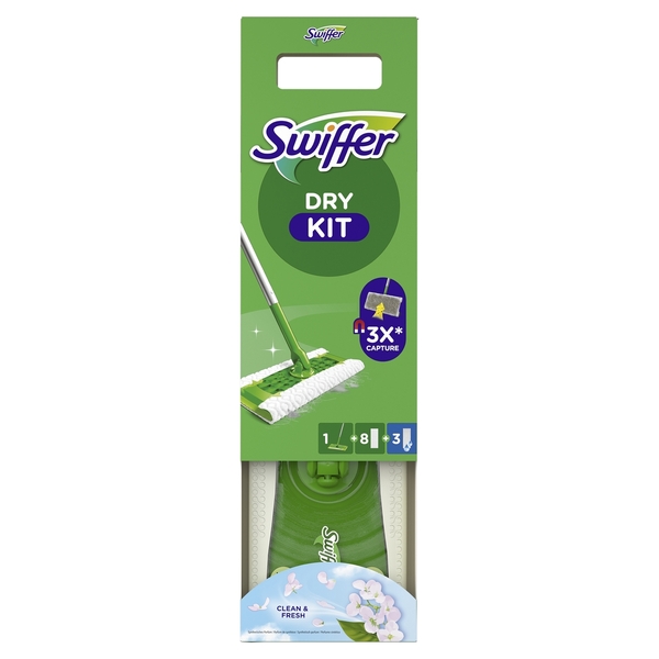 Swiffer Sweeper -lattiamoppi aloituspakkaus, 8 kuivaa ja 3 märkää liinaa