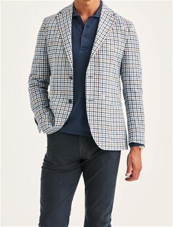 Morris Linen Blue Check Jacket - Navy - 58