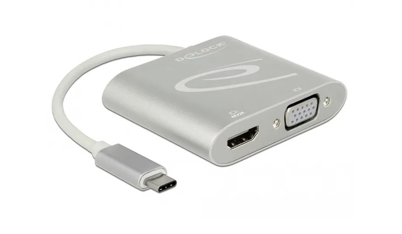 De-Lock USB-C â€“ HDMI + VGA -adapteri, Hopea