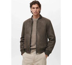 Mango Suede-Effect Bomber Jacket - Brown - S