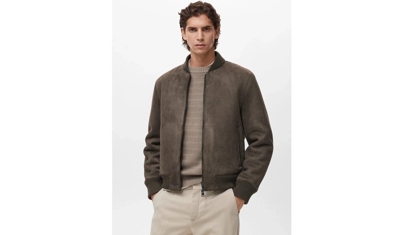 Mango Suede-Effect Bomber Jacket - Brown - S