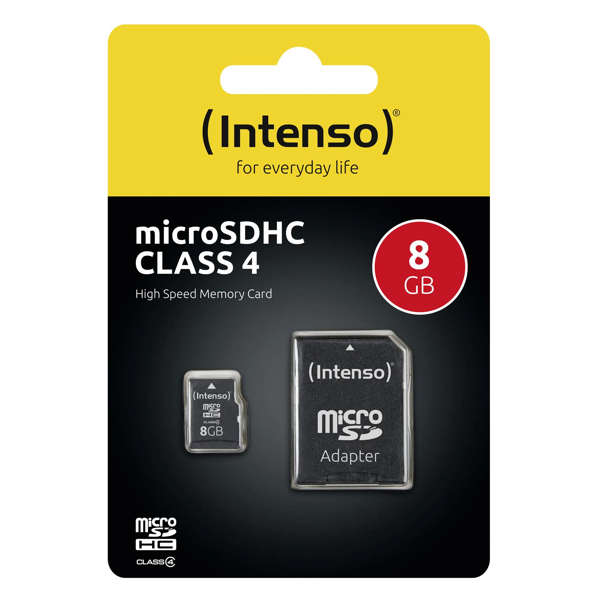Intenso 8 Gt SDHC Class 4 -muistikortti + SD-adapteri, musta