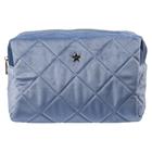 DARK Velvet Square Quilted Make-Up Pouch Large Country Blue
