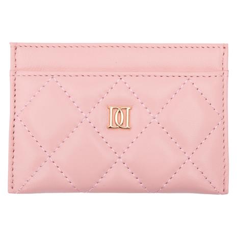 DARK Leather Quilted Card Holder Pale Rose