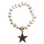 DARK Pearl Ring Star Charm White Pearl