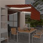vidaXL Automaattimarkiisi verho/LED/tuulisens. 4,5x3 cm oranssiruskea