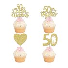 Hääkakun 50-vuotisjuhlakoristeet glitterillä, sydänkuvio, 24 kpl
