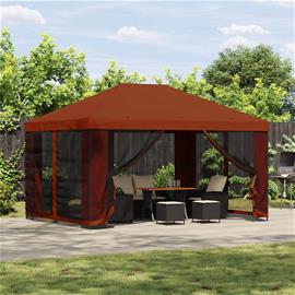 vidaXL Paviljonki sivuseinillä 4 × 3 m Terrakotta Polyesteri ja teräs