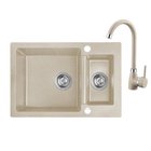 Graniittinen keittiöallas Laveo Celia hanalla, SJCA430T, Beige