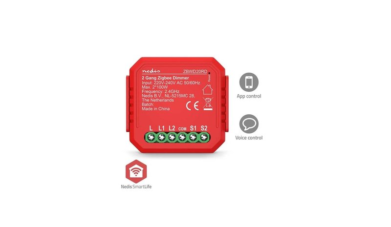 Nedis SmartLife Switch Zigbee 3.0 2x100 W Terminal connection Red – kuva 1/3