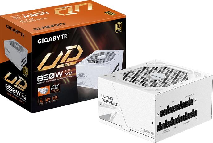 GIGABYTE UD850GM PG5 V2 ICE Power Supply Unit- PCIe Gen 5.1, 80 PLUS Gold, Fully Modular Design, 120mm Fan, ATX 3.1 compatible, EU Plug
