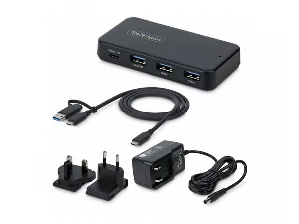 StarTech.com 4-Port USB-C and USB-A Hub, 5Gbps, Self-Powered, 2-in-1 USB-C and USB-A Host Cable, 1x USB-C and 3x USB-A (1x BC 1.2), 36W Power Adapter Included