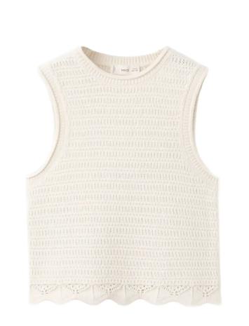 Mango Embroidered Knitted Top - Cream - 9-10