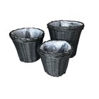 Scandinavian Collection - Rattan Plant Baskets - Black - Set of 3 (Large: Diameter 32 cm x Height 29 cm, Medium: Diameter 28 cm x Height 24 cm, Small: Diameter 24 cm x Height 19 cm)