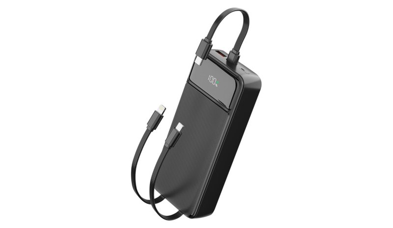 Spello ForcePack 20000mAh Power Bank SP21 with 3 Integrated Cables Black 4 Outputs Low-current Charging Mode
