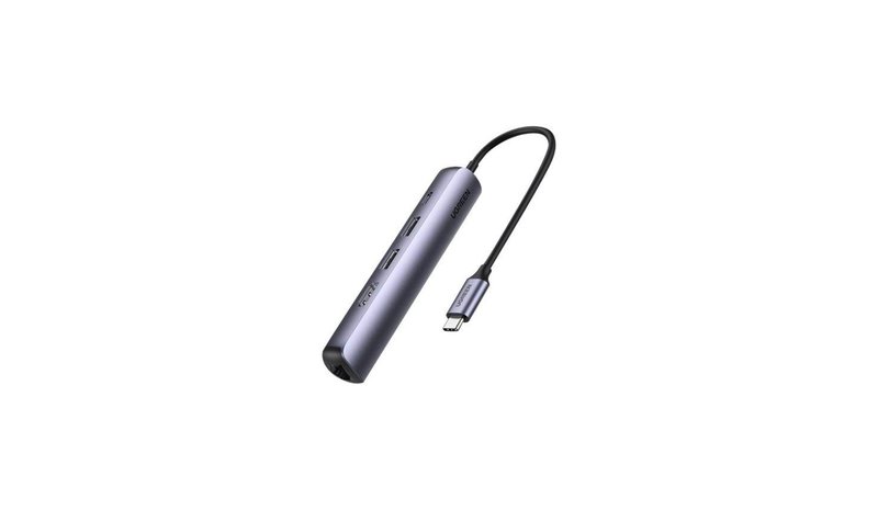 5-in-1-sovitin UGREEN CM418 USB-C - 2x USB 3.0, HDMI, RJ45, USB-C (harmaa)