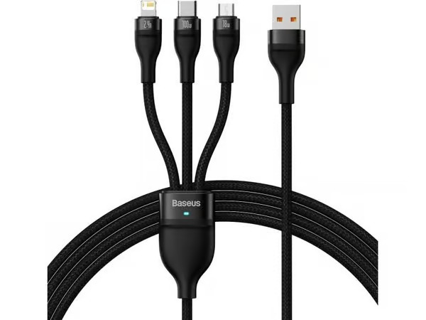 Baseus 3in1 USB cable Flash Series USB-C + micro USB + Lightning 100W 1.2m – kuva 8/8