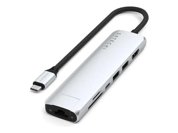 Satechi 7-i-1 USB-C Slim Multiport Adapter med Ethernet - Silver