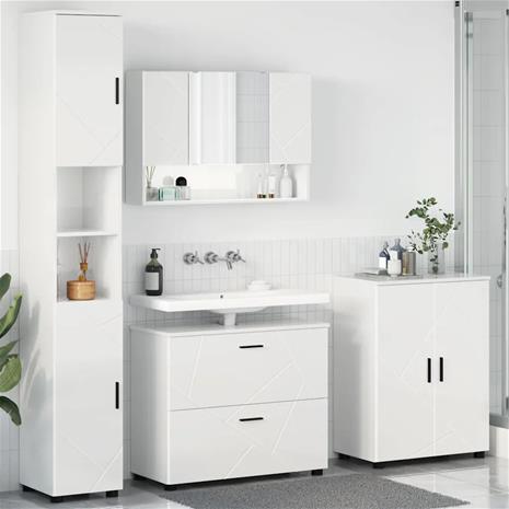 vidaXL Kylpyhuonekalustesetti hyllyllä 4 pcs Korkean kiillon valkoinen