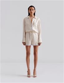 Malina Iris Wide Drawstring Silk Shorts - White - XS