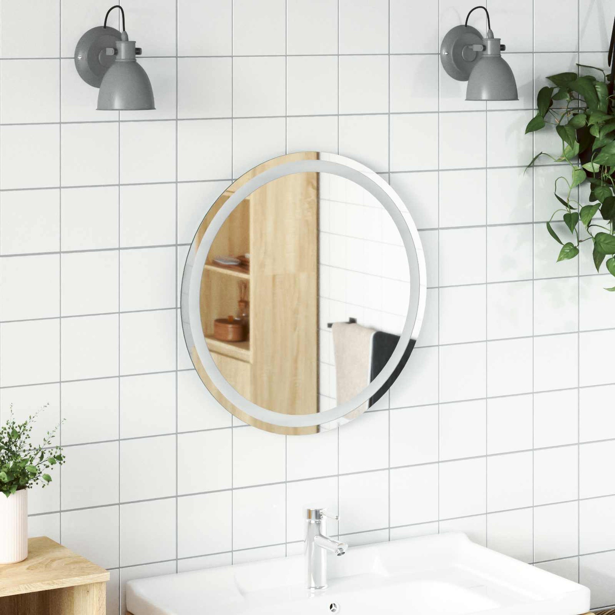 vidaXL LED kylpyhuonemirror peilillä Läpinäkyvä Ø 60 cm karkaistu lasi