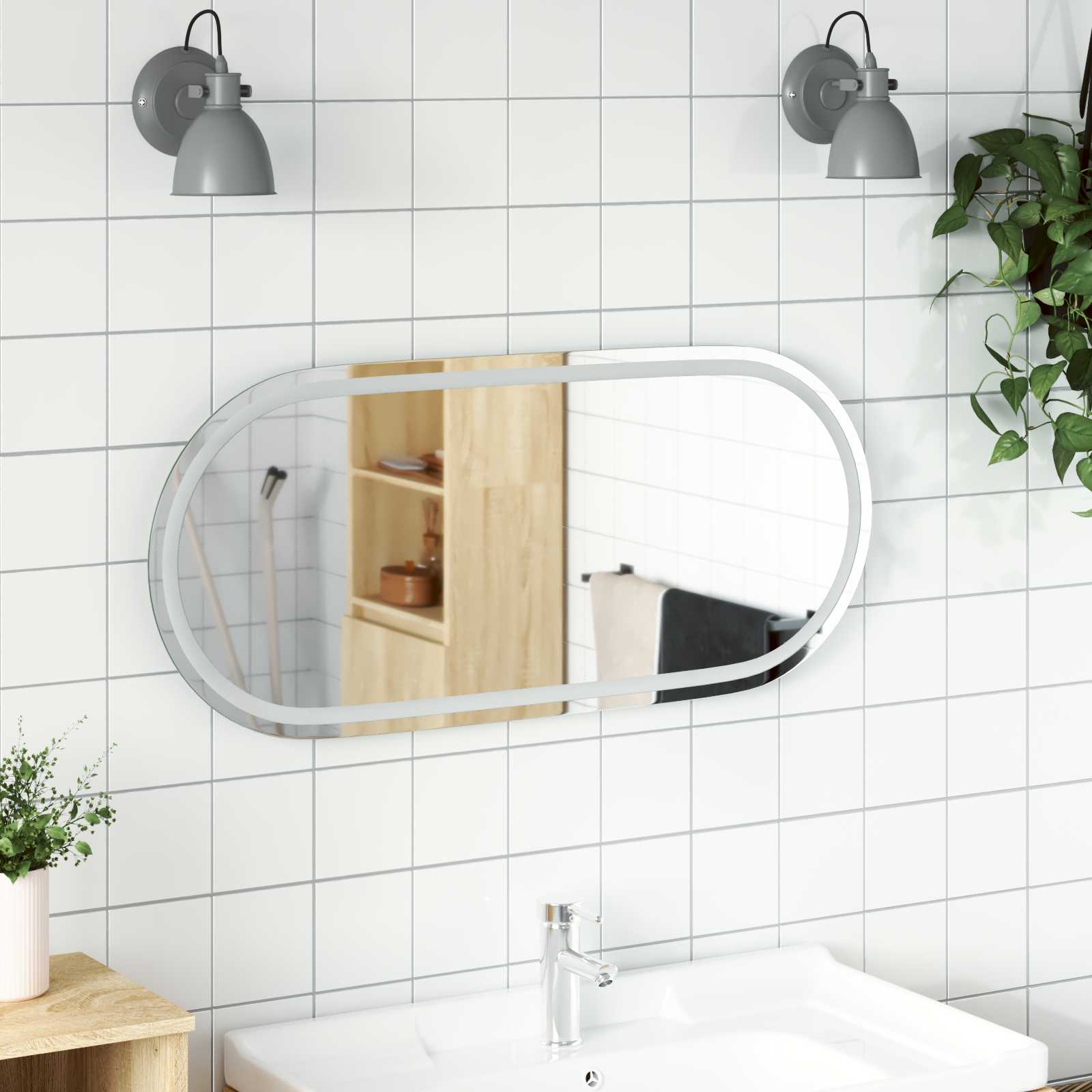 vidaXL LED kylpyhuonemirror Läpinäkyvä 100 x 45 cm karkaistu lasi