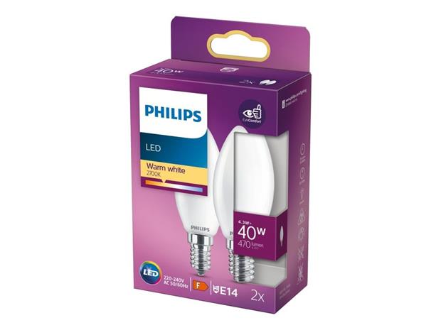 Philips 2-pack LED E14 Kron 40W Frost