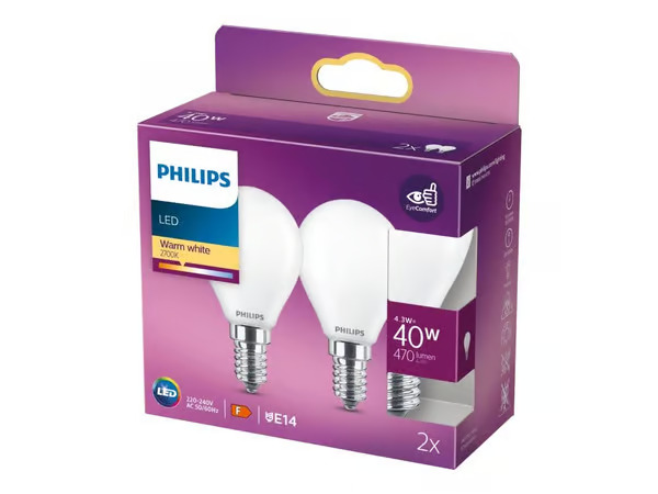 Philips 2-pack LED E14 Klot 40W Frost