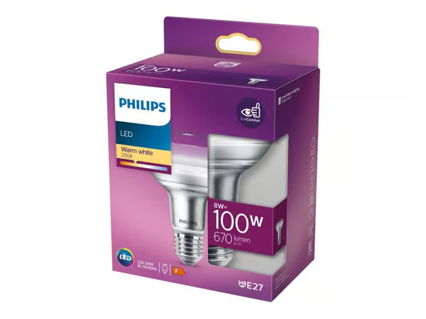Philips LED-heijastinlamppu E27 R80 8W 827