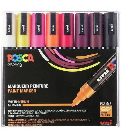 Posca - PC5M - Medium Tip Pen - Warm colors, 8 pc