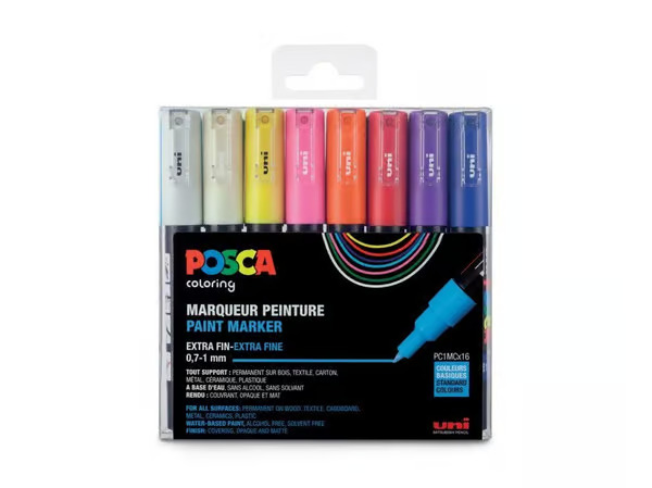 Posca - PC1MC - Extra Fine Tip Pen - Basic Colors, 16 pc