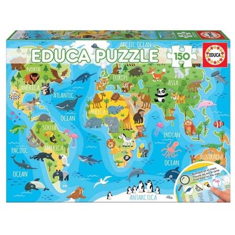 Educa 150 World Map Animals 3D Palapeli