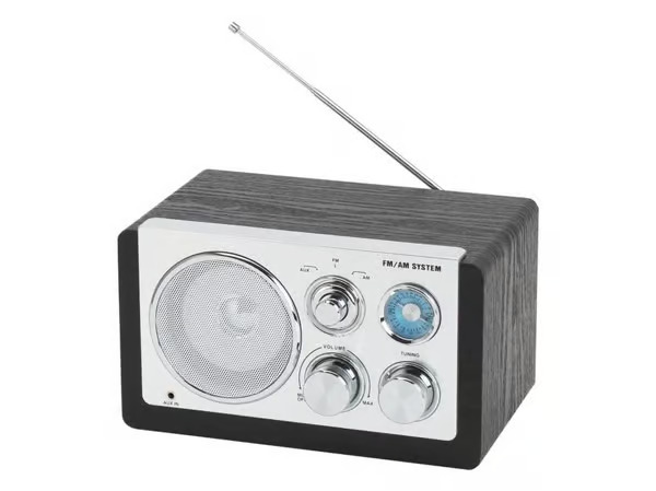 Denver FM/AM-radio, jossa on 3,5 mm:n tulo ja klassinen analoginen toiminto