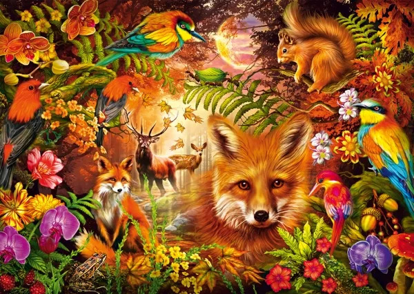 Palapeli Flowers fur and feathers 1000 palaa Schmidt