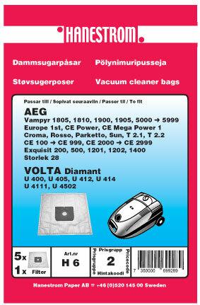 Hanestroem, pölypussit AEG 5000, VOLTA DIAMANT (H6)