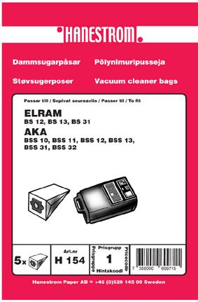 Hanestroem, pölypussit ELRAM BS 12, BS 13, BS 31 (H154)