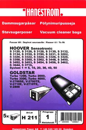 Hanestroem, pölypussit HOOVER SENSOTRONIC 5P (H211) – kuva 2/2