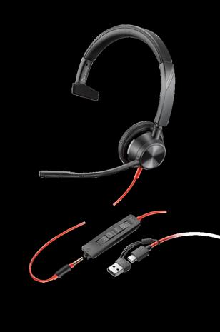 HP Poly Blackwire 3315 Monaural USB-C Headset +3.5mm Plug +USB-C/A Adapter
