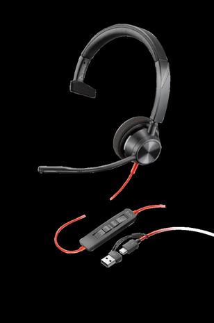 HP Poly Blackwire 3310 Monaural USB-C Headset +USB-C/A Adapter