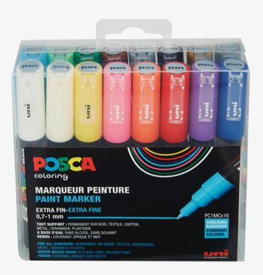 Posca - PC1MC - Extra Fine Tip Pen - Basic Colors, 16 pc