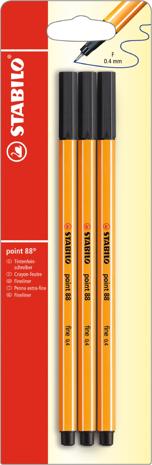 Fineliner STABILO Point 88 3-pack, musta