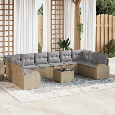 vidaXL Sohvasetti tyynyllä 11 pcs Beige polyrottinki