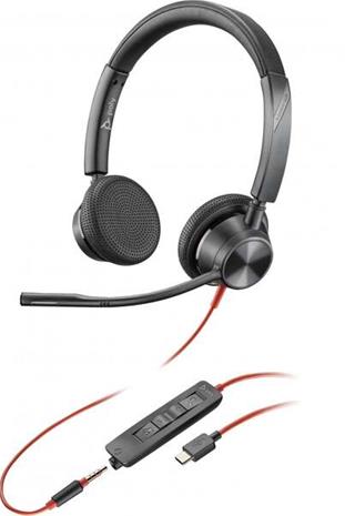 HP Poly Blackwire 3325 Stereo USB-C Headset +3.5mm Plug +USB-C/A Adapter