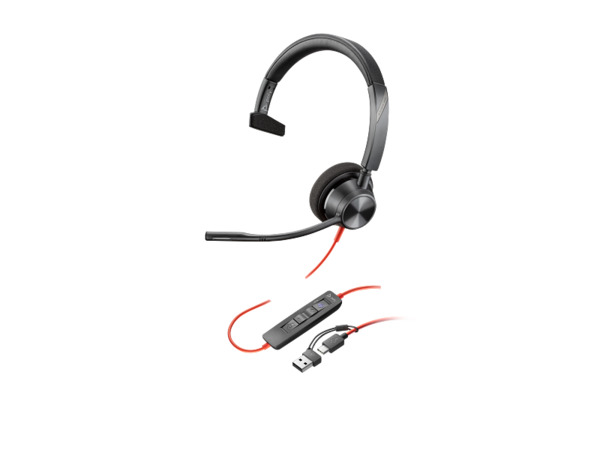 HP Poly Blackwire 3310 Monaural Microsoft Teams Certified USB-C Headset +USB-C/A Adapter