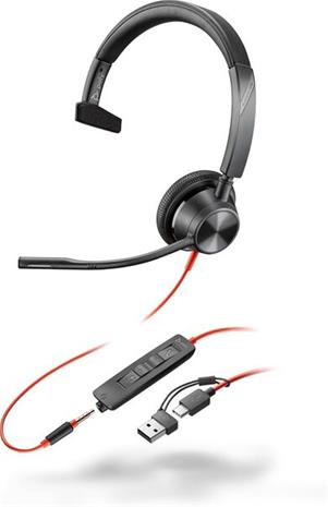 HP Poly Blackwire 3315 Monaural USB-C Headset +3.5mm Plug +USB-C/A Adapter